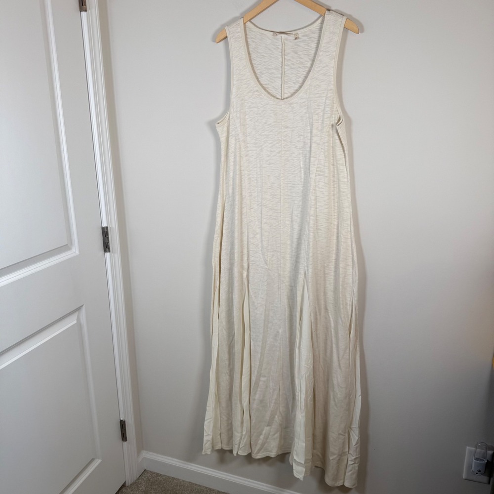 Soft Surroundings 100% Cotton Knit Maxi Dress Large Ivory Cream Flowy Lagenlook‎